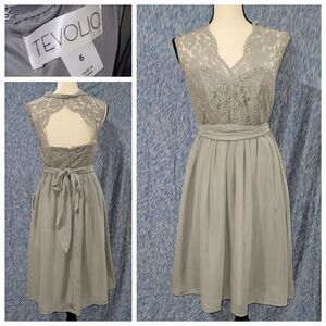 TEVOLIO size 6 gray lace v neck sleeveless   above knee flowy dress NWT